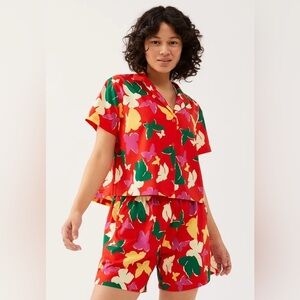 Outdoor Voices SolarCool Camp Collar Butterfly Tourist Shirt Size XS